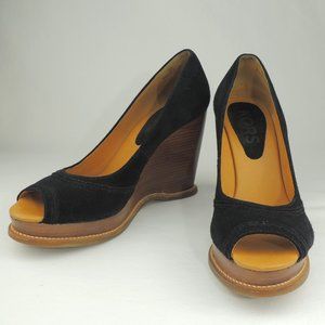 NWOB Michael Kors Suede & Wood Peep Toe Wedges